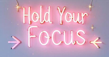 Poster - Pink neon sign displays motivational phrase. Arrows point left, right. Subtle sparkles add visual interest. Simple background.