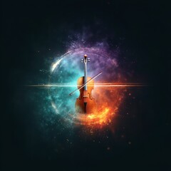 Aufkleber - A Vibrant Symphony: Cello Awash in a Cosmic Aurora of Light and Color, Sound and Vision Intertwined Beautifully