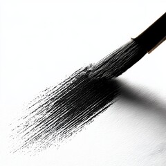 Poster - Black Paint Brush Stroke on White Textured Paper: A Minimalist Artistic Expression