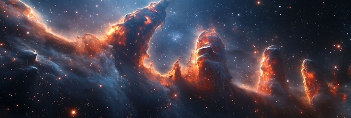Wall Mural - Pillars of gas and dust rising in a galactic setting, surrounded by radiant star glows.