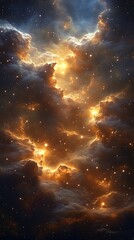 Wall Mural - Vast space nebula art with glowing stars nestled within hyper-realistic gas formations.