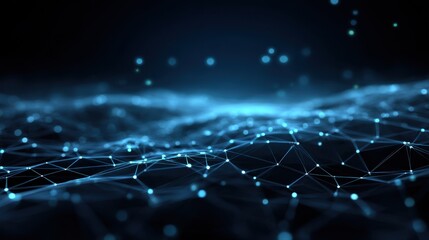 Aufkleber - Abstract network background of connected dots and lines in blue tone for science and technology concept with depth of field