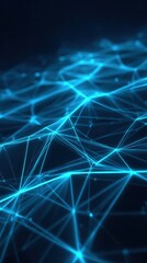 Fototapete - Abstract Blue Network Connecting Data Points in a Digital Space Low Angle Shot for Technology Backgrounds