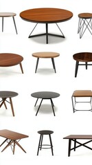 Poster - Collection of Modern Accent Tables on White Background Studio Shot Minimalist Style Furniture Design
