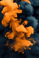Poster - Orange and Gray Smoke Swirling in Abstract Formation Studio Shot on Dark Background Artistic Motion