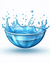Poster - Water splash in glass bowl illustration on white background studio shot liquid motion refreshment freshness