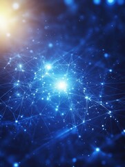 Aufkleber - Abstract blue network illustration with glowing nodes and connections digital art style background