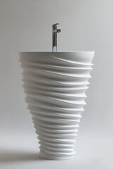 Aufkleber - Modern Pedestal Sink with Chrome Faucet in Studio Setting showcasing Unique Design and Minimalist Aesthetic for Bathroom Interior Design