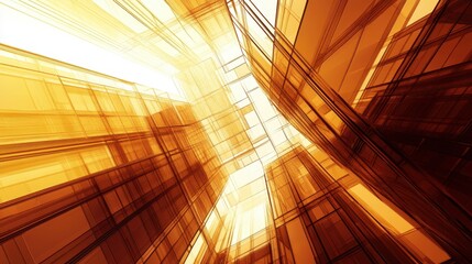 Poster - Abstract Architecture Perspective of Modern Building Exterior with Golden Tones and Geometric Design Elements from Low Angle