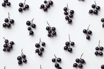 Aufkleber - Flat Lay of Black Currant Fruit Isolated on White Background Overhead Food Still Life Pattern Fresh Ingredient