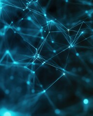 Fototapete - Abstract network connection structure with blue light nodes and lines for technology background concept close up
