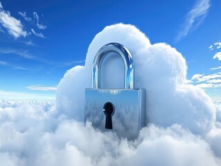 Fototapete - Cloud security concept of a padlock in the sky with fluffy clouds and blue sky background security and privacy protection