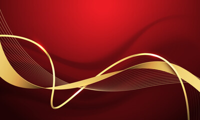 Wall Mural - abstract gold black ribbon curve overlap on red luxury background vector