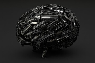 Poster - Abstract sphere composed of reflective black rectangles on dark background studio shot modern art