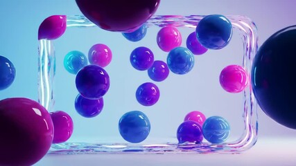 Wall Mural - Abstract Floating Spheres in Glass Frame. Modern Motion Background.