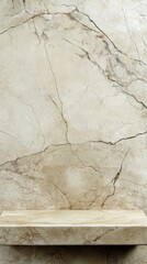 Aufkleber - Beige Marble Shelf Displaying Product, Close-up Vertical Shot, Minimalist Style, Indoor Studio Setting, Neutral Tones