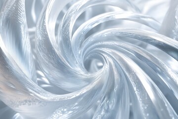 Poster - Abstract Swirl of Glass Ribbons Forming a Vortex Close Up Macro Shot in Pale Blue and White Colors