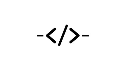 Minimalist illustration of coding concept with brackets and a slash symbol, clean and modern design on white background.