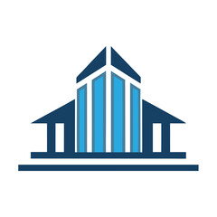 Aufkleber - Elegant vector logo design featuring a modern building illustration with geometric shapes and contrasting colors, ideal for architecture or real estate branding