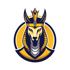 Aufkleber - Stylized wolf head logo featuring a crown in gold and black colors, ideal for branding or vector illustration projects focusing on elegance and strength