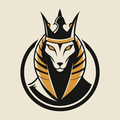 Aufkleber - Stylized wolf head logo featuring a crown in gold and black colors, ideal for branding or vector illustration projects focusing on elegance and strength