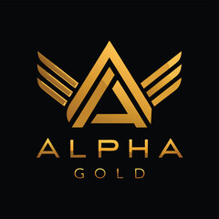 Aufkleber - Vector illustration featuring a modern logo design with sharp angles and gold elements for a brand named Alpha Gold