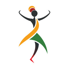 Poster - Vibrant dancer logo design showcasing joyful movement in an artistic vector style with colorful accents symbolizing cultural celebration and expression