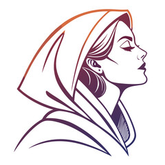 Poster - Stylized vector illustration of a woman in a hooded cloak emphasizing elegance and mystery, ideal for various design projects and branding needs