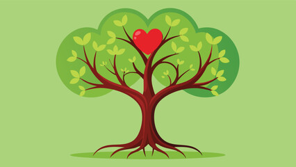 Poster - Colorful vector illustration of a tree with red hearts, symbolizing love and affection with a warm background