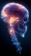 © tongpatong - bright, glowing image of the brain on an artistic representation of a human skull.