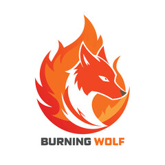 Poster - Creative burning wolf logo design with vibrant flames and striking features for versatile branding use in various digital and print media