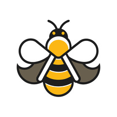 Poster - Playful vector illustration of a bee logo featuring bold colors and simple design, ideal for branding or educational materials about nature and pollination