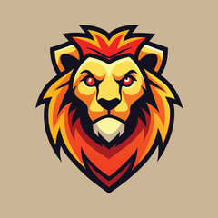 Poster - Lion head vector illustration showcasing fierce expression with detailed mane in vibrant colors, suited for branding and design projects