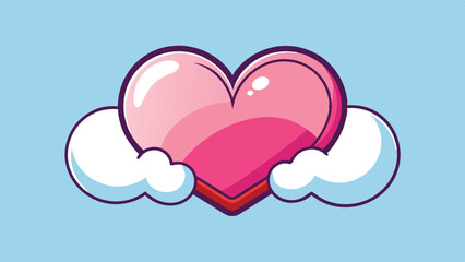 Poster - Colorful heart illustration surrounded by fluffy clouds creating a playful and cheerful atmosphere suitable for various design projects