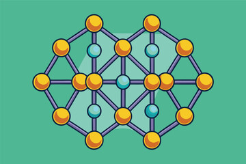 Poster - Vector illustration of an abstract network design with colorful nodes and connections on a green background