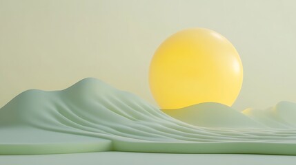 Wall Mural - Pastel hills with glowing orb, and minimal scene.