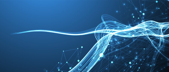 Leinwandbilder - Abstract flowing wave lines. Design element for technology, science, modern data concept. Vector