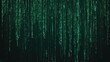 © yay - Digital code streams vertically downward on a dark background.  Emerald green characters form lines of data