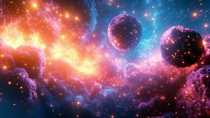 Wall Mural - Colorful space scene with glowing stars, nebulae, and cosmic clouds.
