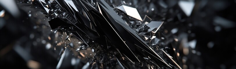 Aufkleber - Abstract image of shattered black crystals, reflecting light with sharp edges and intricate details, creating a dramatic and powerful visual. : Generative AI