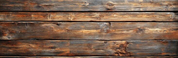 Fototapete - Rustic brown wooden planks background texture, showing aged wood grain and natural patterns, ideal for design projects needing a vintage or weathered aesthetic. : Generative AI