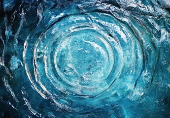 Poster - Abstract concentric circles of turquoise water ripple outwards, creating a mesmerizing pattern of light and shadow. : Generative AI
