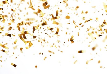 Aufkleber - Golden confetti falling on white background, celebratory, festive, bright, shiny, luxurious, elegant, party, celebration, joy, happiness, success, achievement, award, winner, glamorous : Generative AI