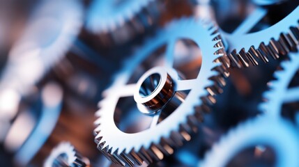 Aufkleber - Close-up view of intricate metallic gears intermeshing, showcasing precision engineering and complex machinery components in a detailed, high-resolution image. : Generative AI