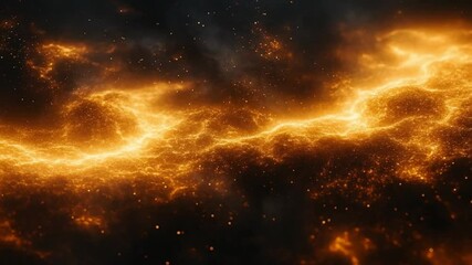 Wall Mural - Golden cosmic nebula floating in outer space with glowing particles and clouds.