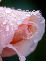 Aufkleber - Closeup of a pink rose petal covered in morning dew, showcasing the delicate texture and vibrant color of the flower.  The water droplets highlight the petal's soft curves and subtle v : Generative AI