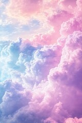 Poster - Pastel-colored cloudscape, a dreamy, ethereal scene of fluffy pink, purple, and blue clouds filling the frame, creating a soft, romantic atmosphere. : Generative AI