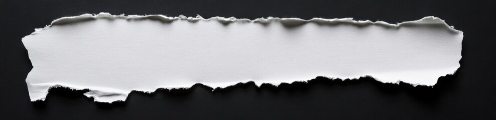 Leinwandbilder - Torn white paper banner on black background, offering a textured, irregular edge and blank space for text or design elements. : Generative AI