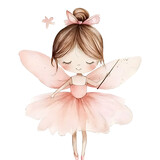 Watercolor illustration of a cute pink fairy girl holding a magic wand