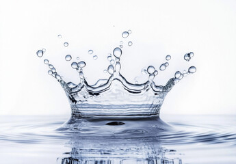 Fototapete - A stunning crown-shaped water splash, captured in a high-resolution image against a bright white background, showcasing the intricate details of the droplets and ripples. : Generative AI